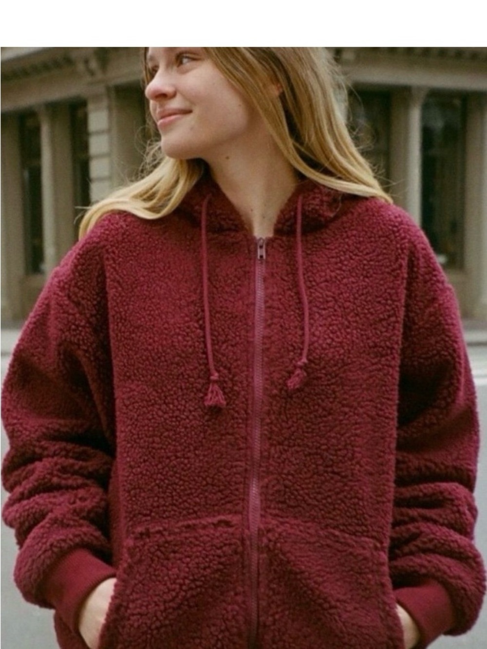 NWT Brandy Melville Burgundy Teddy Zip-Up Hoodie